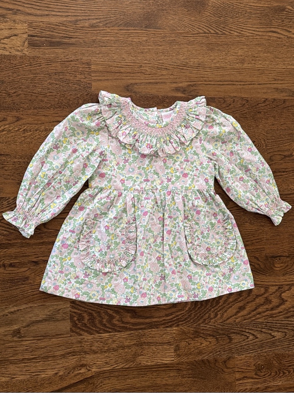 Stitchy Fish Smocked Briar Blossoms Dress Ruffle Embroidered Collar And Pockets